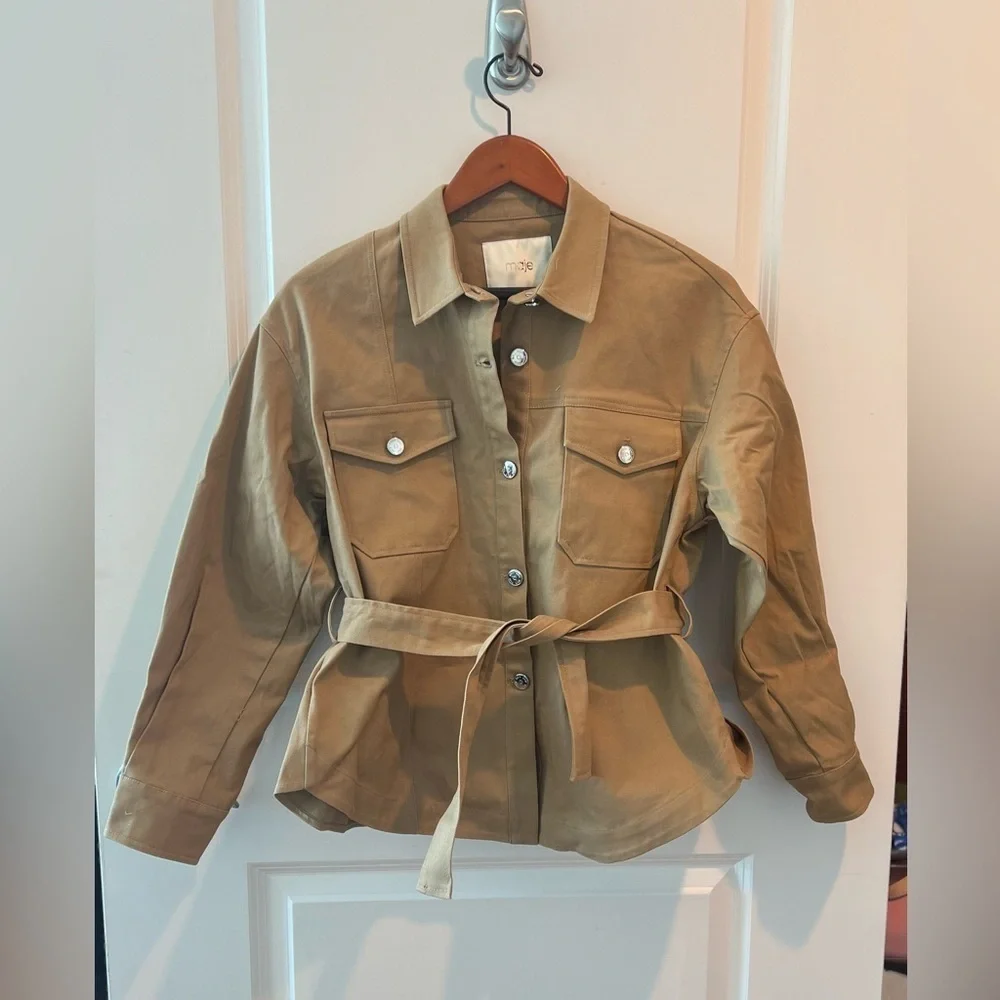 Maje Belted Shirt Jacket in Camel Size US S